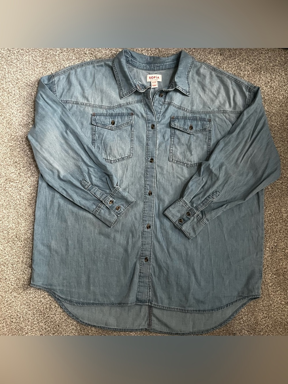 SOFIA Light Blue Denim Oversized Boyfriend Button-Down Shirt Women’s XXL